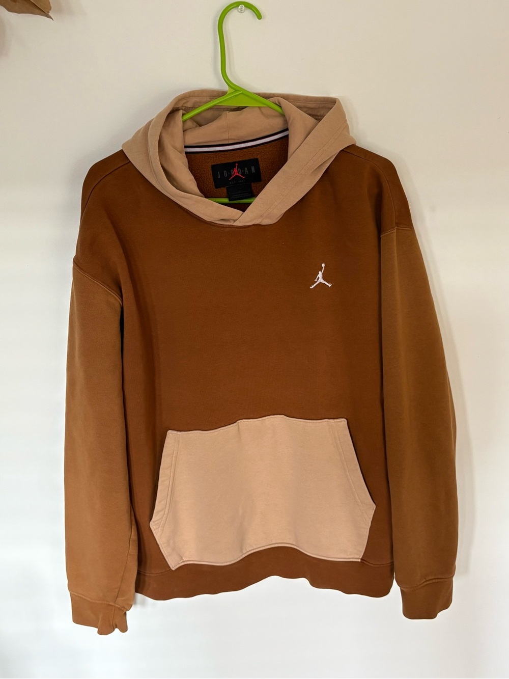Jordan Brown Tan Colorblock Pullover Hoodie Men’s L (Fits Oversized/XL)